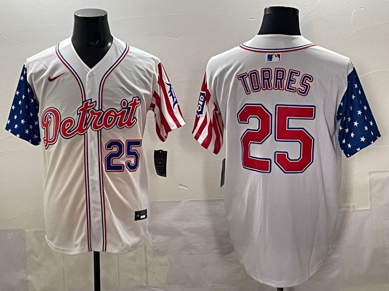 Men Detroit Tigers 25 Torres White National Flags 2025 Nike MLB Jersey style 41